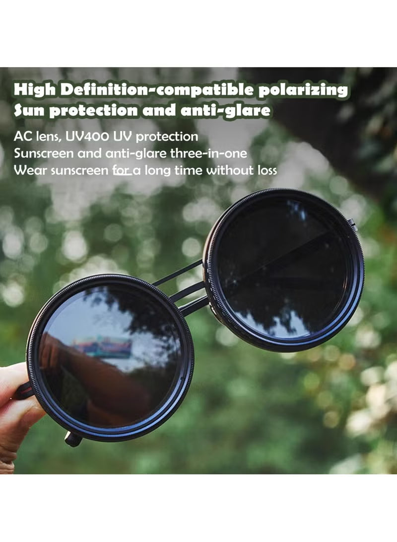 9 Gear Adjustable Tint Round Polarized Sunglasses